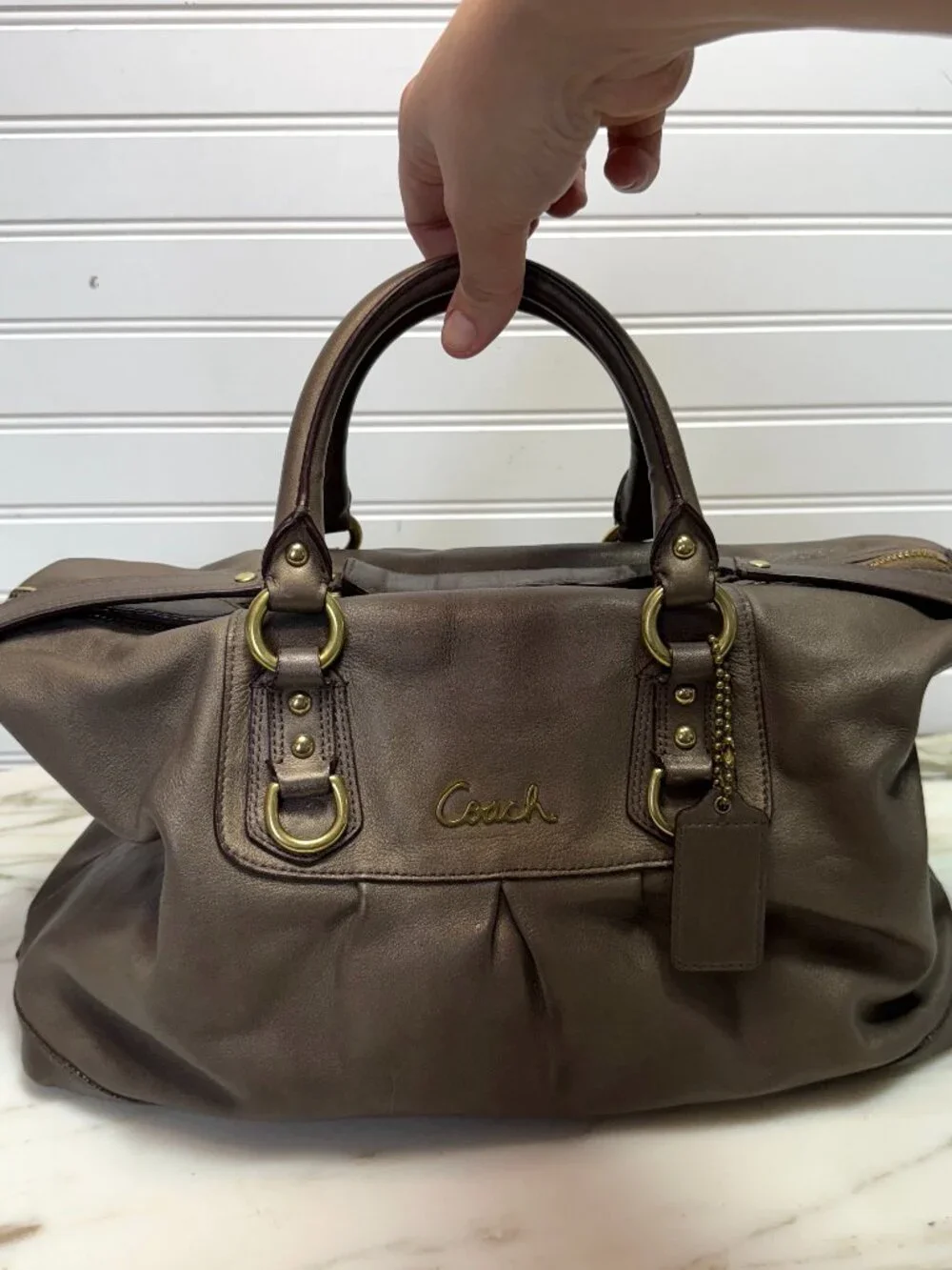 Coach Ashley Bronze Leather Y2K Slouchy 2 Way Satchel Shoulder Bag - Picture 2 of 14